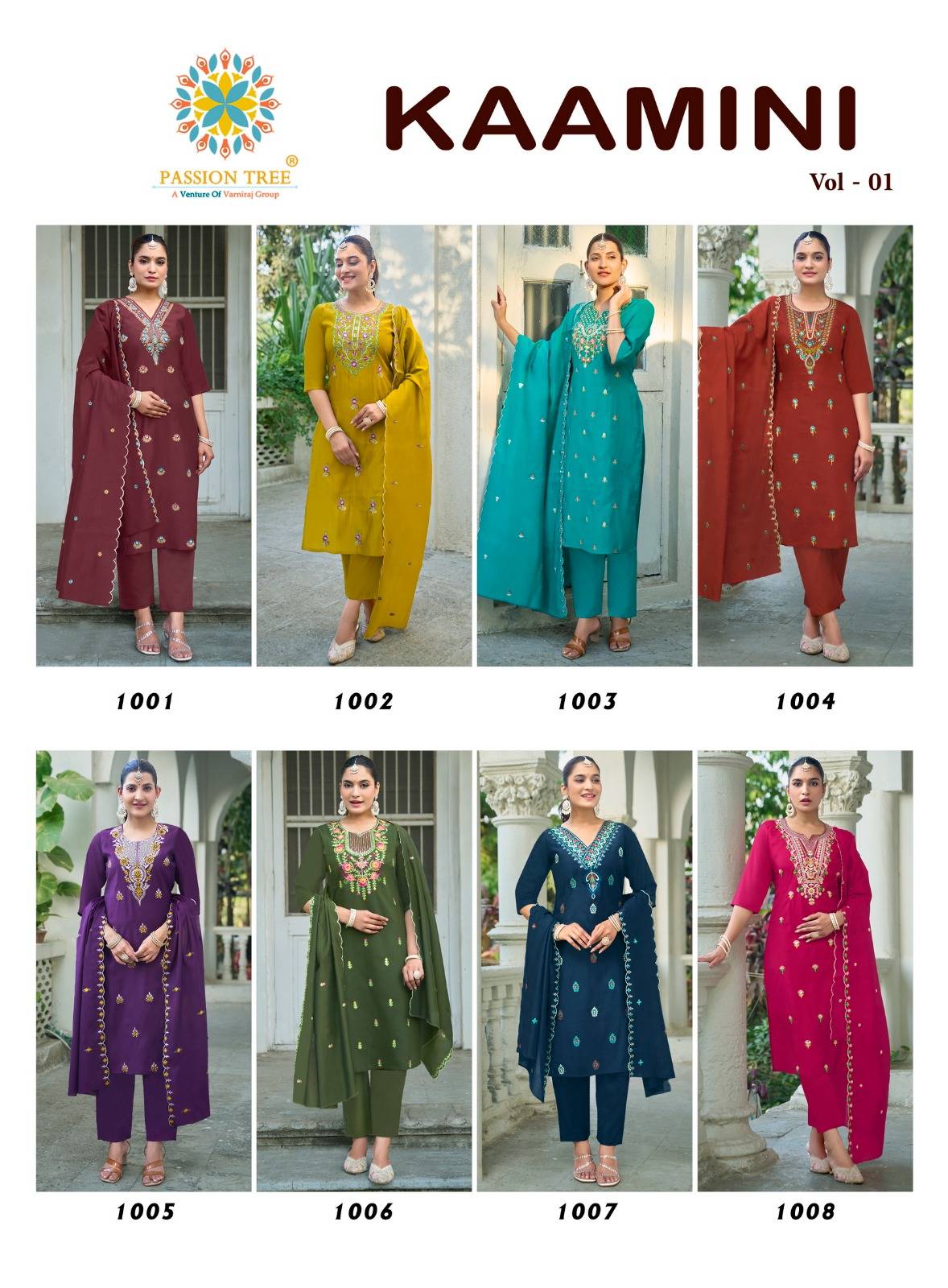 KAAMINI VOL-1 By Passion Tree 1001 To 1008 Series Beautiful Festive Suits Colourful ROMAN SILK Stitched Dresses At Wholesale Price